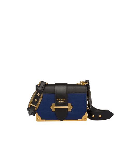 prada cahier color block blakc|Ink Blue/black Leather Prada Cahier Bag .